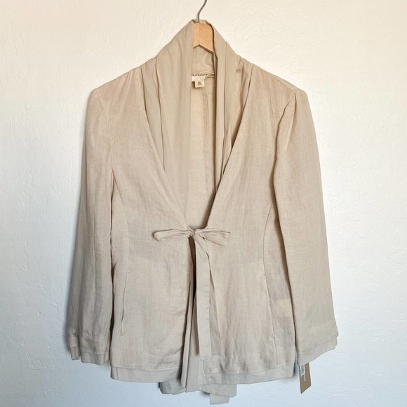 DKNY Pure Tops - NWT DKNY PURE  Linen Tie Top Jacket Cardigan Beige Sz 8 Retail $195